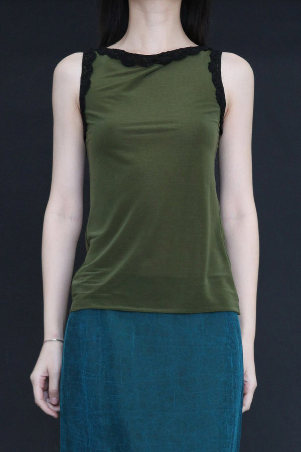 SWAYING/KNIT hook stitching mesh vest SW24SS1T36 grass green PS73